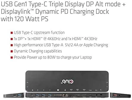 Club 3D USB Gen1 Type-C Triple Ekranas DP Alt Mode PD Docking Station 120W