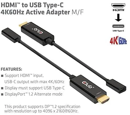 Club 3D CLD CLUB3D CAC-1333 vaizdo kabelio adapteris 0,22 m HDMI A tipo (standartinis) C tipo USB Juoda