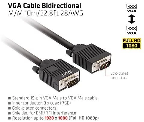Kabelis Club 3D D-Sub (VGA) - D-Sub (VGA) 10m juoda (500716)