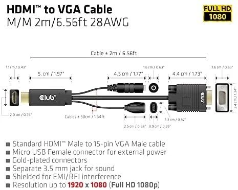 Kabelis Club 3D HDMI - D-Sub (VGA) 2m juoda (CAC-1712)