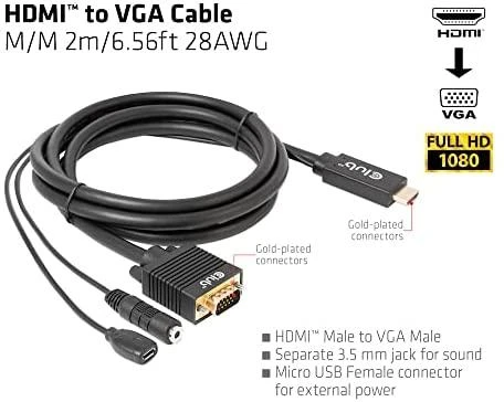 Kabelis Club 3D HDMI - D-Sub (VGA) 2m juoda (CAC-1712)