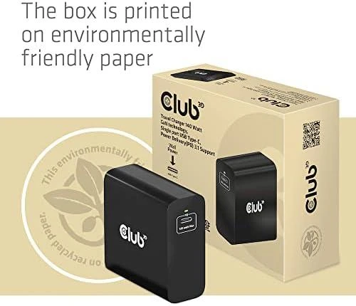 Club 3D Club3D kelioninis įkroviklis USB-C 140W GaN technologija, 1xUSB-C, PD 3.1 palaikymas