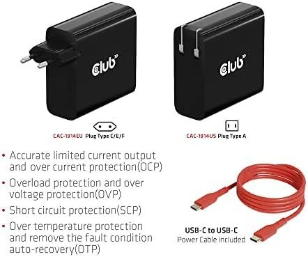 Club 3D Club3D kelioninis įkroviklis USB-C 140W GaN technologija, 1xUSB-C, PD 3.1 palaikymas
