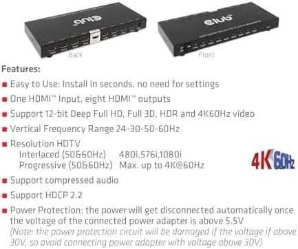 Club 3D Club3D vaizdo skirstytuvas 1:8 HDMI 2.0 4K60Hz UHD (600Mhz), 8 prievadai