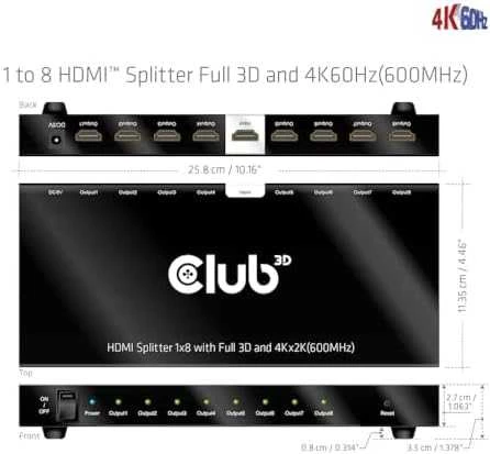 Club 3D Club3D vaizdo skirstytuvas 1:8 HDMI 2.0 4K60Hz UHD (600Mhz), 8 prievadai