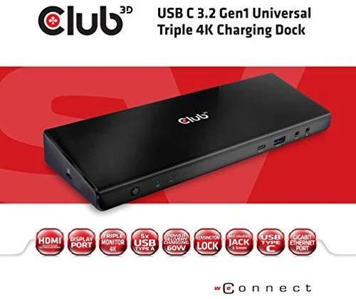 Club 3D CLD CLUB3D CSV-1562 knyginių kompiuterių dokas / jungčių replikatorius Prijungimas USB 3.2 Gen 1 (3.1 Gen 1) Type-C Juoda