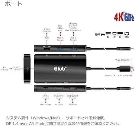HUB USB Club 3D Club3D USB-7-in1-HUB USB-C > 2xDP/2xUSB/2xUSB-C/RJ45 100W mažmeninė prekyba