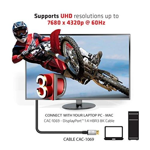 Club 3D Club3D CAC-1069 DisplayPort 1.4 HBR3 8K (DSC) (HDR) „DisplayPort“ kištukas iki „DisplayPort“ kištukas, 4 m juodas