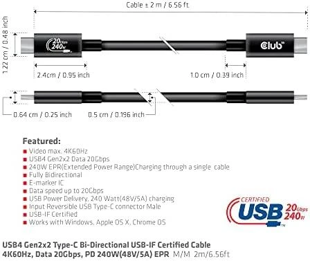 USB kabelis Club 3D USB-C - USB-C 2 m Juodas (CAC- 1575)