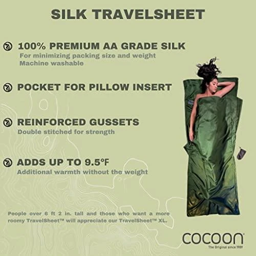 Cocoon TravelSheet Silk Sleeping Bag Liner, Sunset Geltona