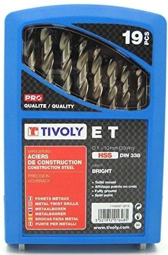 Grąžtas Tivoly Metalo grąžtų rinkinys 19vnt./kpl. E HSS Ø1-10 mm, 118° "Skilimo taškas", šlifuoti.