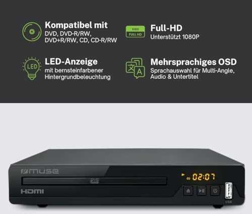 Vaizdo grotuvas DVD grotuvas Muse, HDMI, USB, juodas