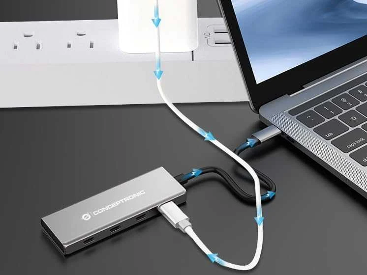 Conceptronic USB-C 4 prievadų šakotuvas darbinėje aplinkoje