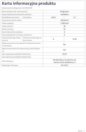 Bridgestone Padangos TURANZA 6 98 Y XL (B A B 70dB)