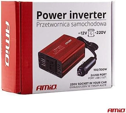 Amio Inverteris 12V-230V, 150/300W, 2 USB lizdai