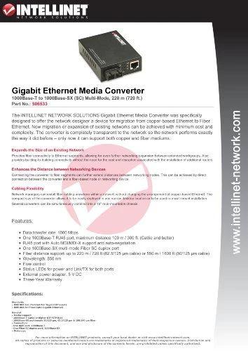 Šakotuvas Intracom INTELLINET Gigabit Media Converter 1000Base-T į 1000Base-SX SC Multi-Mode 220 m 720 ft.