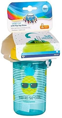 CANPOL BABIES gertuvė su dirželiu ir silikoniniu šiaudeliu So Cool!, 400ml, geltonas, 4/102_yel