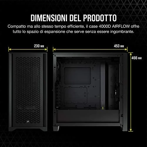 CORSAIR 4000D Airflow grūdinto stiklo vidurinio bokšto Juodas dėklas