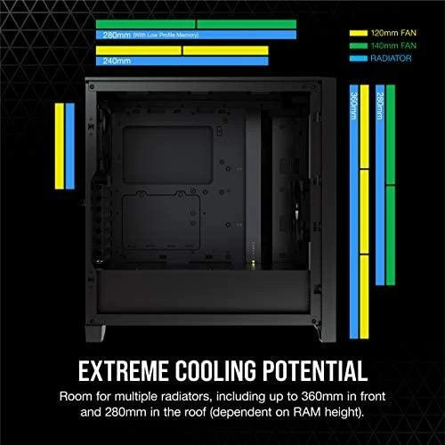 CORSAIR 4000D Airflow grūdinto stiklo vidurinio bokšto Juodas dėklas