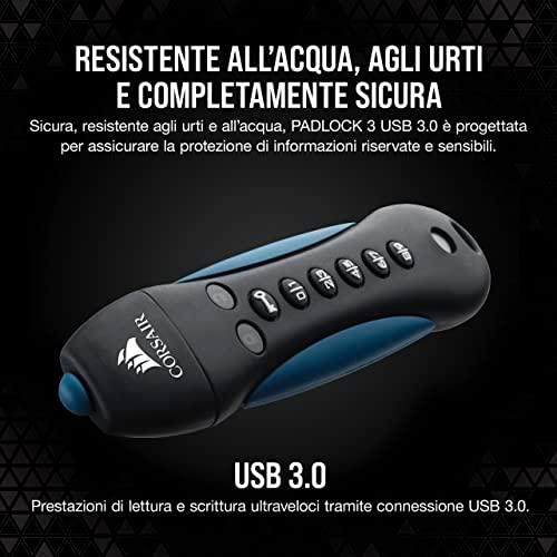 CORSAIR Flash Padlock 3 128GB Secure USB 3.0 Flash Drive su klaviatūra Saugus 256 bitų aparatinės įrangos AES šifravimas