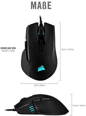 Corsair Ironclaw FPS/MOBA žaidimų pelė, Juoda
