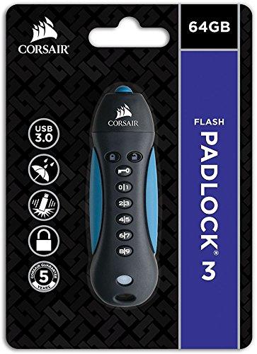 CORSAIR Flasch Padlock3 64GB saugus USB3.0 atmintukas su klaviatūra Saugus 256 bitų aparatinės įrangos AES šifravimas
