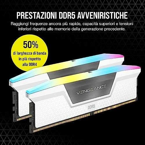 RAM CORSAIR DDR5 6000MT/s 32GB 2x16GB DIMM Unbuffered 36-44-44-96 Std PMIC XMP 3.0 VENGEANCE RGB DDR5 Baltas Heatspreader Juodas PCB 1.4V