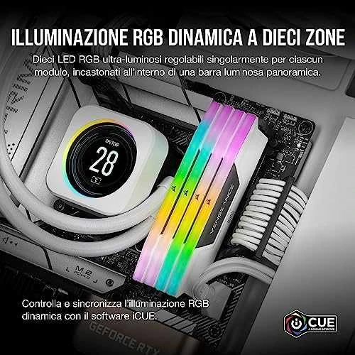 RAM CORSAIR DDR5 6000MT/s 32GB 2x16GB DIMM Unbuffered 36-44-44-96 Std PMIC XMP 3.0 VENGEANCE RGB DDR5 Baltas Heatspreader Juodas PCB 1.4V