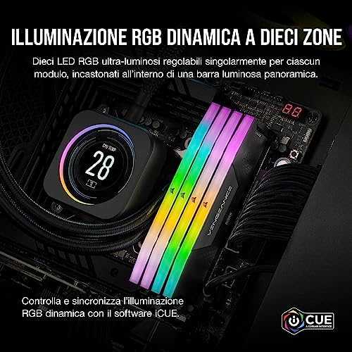 RAM CORSAIR VENGEANCE RGB 64GB 2x32GB DDR5 6000MT/s DIMM Be buferio 30-36-36-76 Std PMIC XMP 3.0 Juodas Heatspreader RGB LED 1.4V