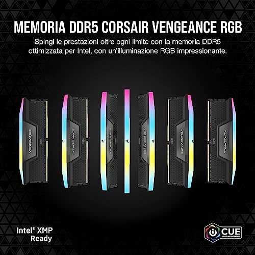 RAM CORSAIR VENGEANCE RGB 64GB 2x32GB DDR5 6000MT/s DIMM Be buferio 30-36-36-76 Std PMIC XMP 3.0 Juodas Heatspreader RGB LED 1.4V