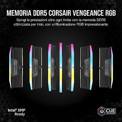 RAM CORSAIR VENGEANCE RGB 64GB 2x32GB DDR5 6000MT/s DIMM Be buferio 30-36-36-76 Std PMIC XMP 3.0 Juodas Heatspreader RGB LED 1.4V