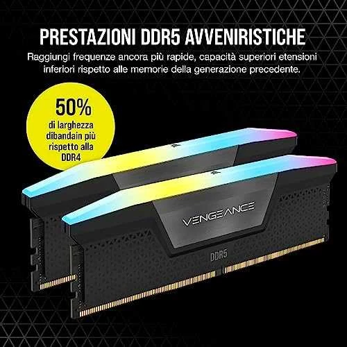 RAM CORSAIR VENGEANCE RGB 64GB 2x32GB DDR5 6000MT/s DIMM Be buferio 30-36-36-76 Std PMIC XMP 3.0 Juodas Heatspreader RGB LED 1.4V