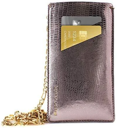 PURO GLAM Chain - Universal dėklas skirtas with 2 card slots w / auksinis chain XL mėlynas