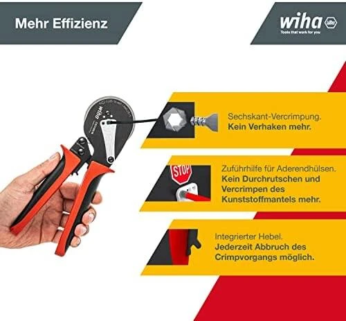 Replės kabelių jungčių užspaudimui WIHA (210 mm)