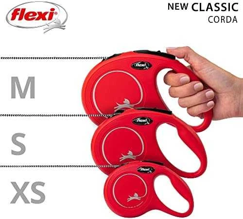 Flexi New Classic M pavadėlis šunims iki 20kg virvinis 8m raudonos spalvos