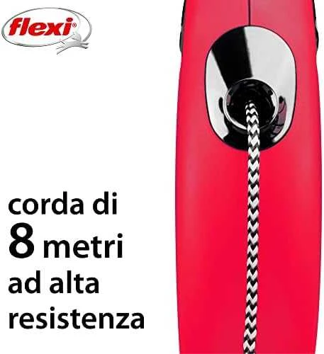 Flexi New Classic M pavadėlis šunims iki 20kg virvinis 8m raudonos spalvos