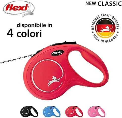 Flexi New Classic M pavadėlis šunims iki 20kg virvinis 8m raudonos spalvos