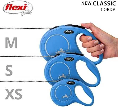 Flexi New Classic S pavadėlis šunims iki 12kg virvinis 8m mėlynos spalvos