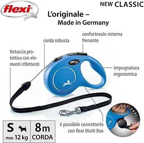 Flexi New Classic S pavadėlis šunims iki 12kg virvinis 8m mėlynos spalvos