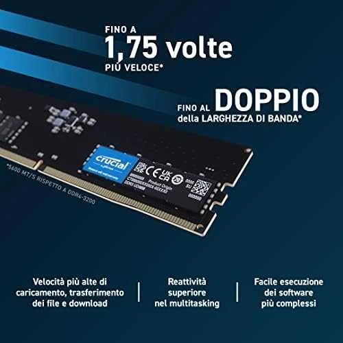 Crucial DDR5 RAM atminties modulis su specifikacijomis