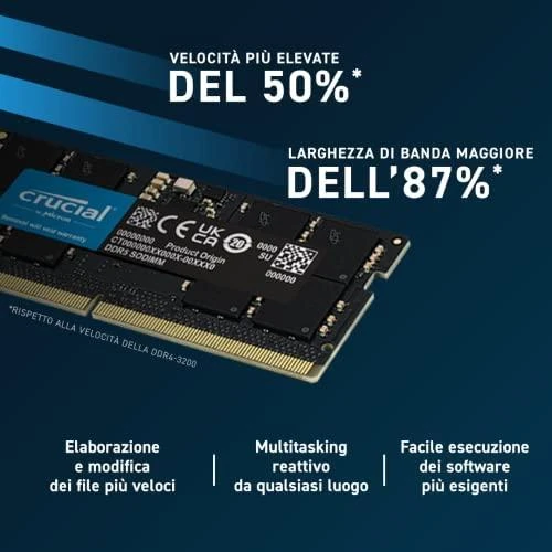 Nešiojamo kompiuterio atmintis PC atmintis Crucial Atmintis DDR5 SODIMM 16GB / 4800 CL40 (16Gbit)