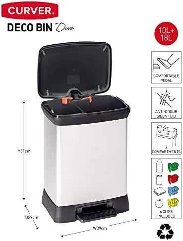 Curver Šiukšliadėžė su pedalu Deco, sidabrinė, 30l, stačiakampė