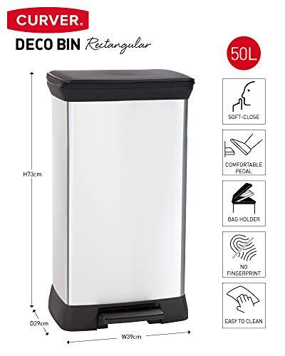 Curver Šiukšliadėžė su pedalu Deco, sidabrinė, 50l, stačiakampė