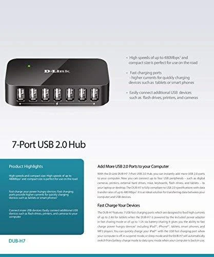 D-Link DLINK 7xUSB2.0 7 prievadų USBHub 480Mbps PC MAC