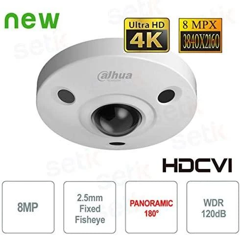 Dahua HD-CVI kamera 4K Fish-Eye 8MP 2,5mm 280°, IR iki 15m, WDR, IK10, IP67
