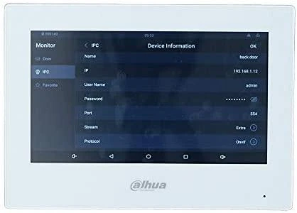 Dahua IP domofono monitorius VTH5321GW-W. 7 col. 1024x600. Wifi, PoE(802.3af). SIP. Andoid 8.1, baltas
