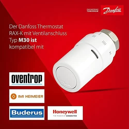 Danfoss RAX termostats, sensors telpas t°, balts, M30 vītne