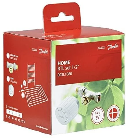 Komplektas: RTL mazgas Danfoss FJVR + termostatinė galva FJVR, 10-50°C, KVS 0.73, DN15