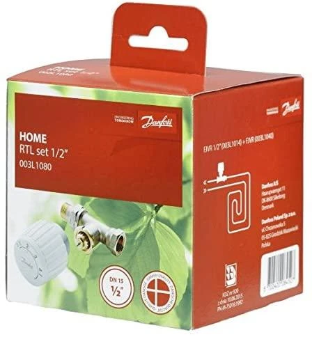 Komplektas: RTL mazgas Danfoss FJVR + termostatinė galva FJVR, 10-50°C, KVS 0.73, DN15