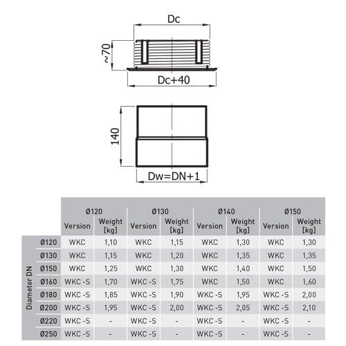 Dūmtraukio jungtis 130/200 mm per keraminį kaminą (WKC130/200-CZ2 (ML))